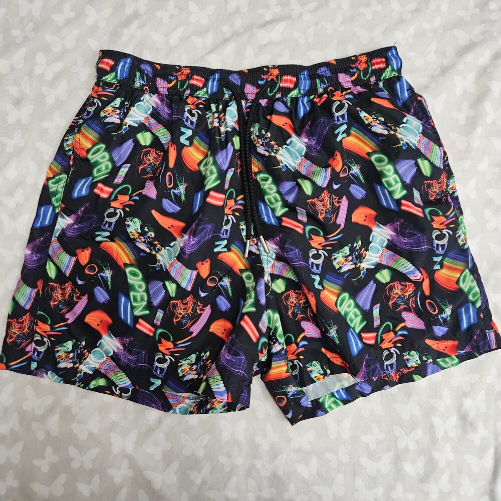 Jared Lang Men's Neon Sign Swim Trunks Board Shorts Vibrant Multicolor Size M
